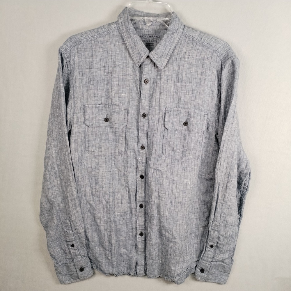 Lucky Brand California Fit Men's‎ Medium Shirt Linen Long Sleeve Blue White Slub